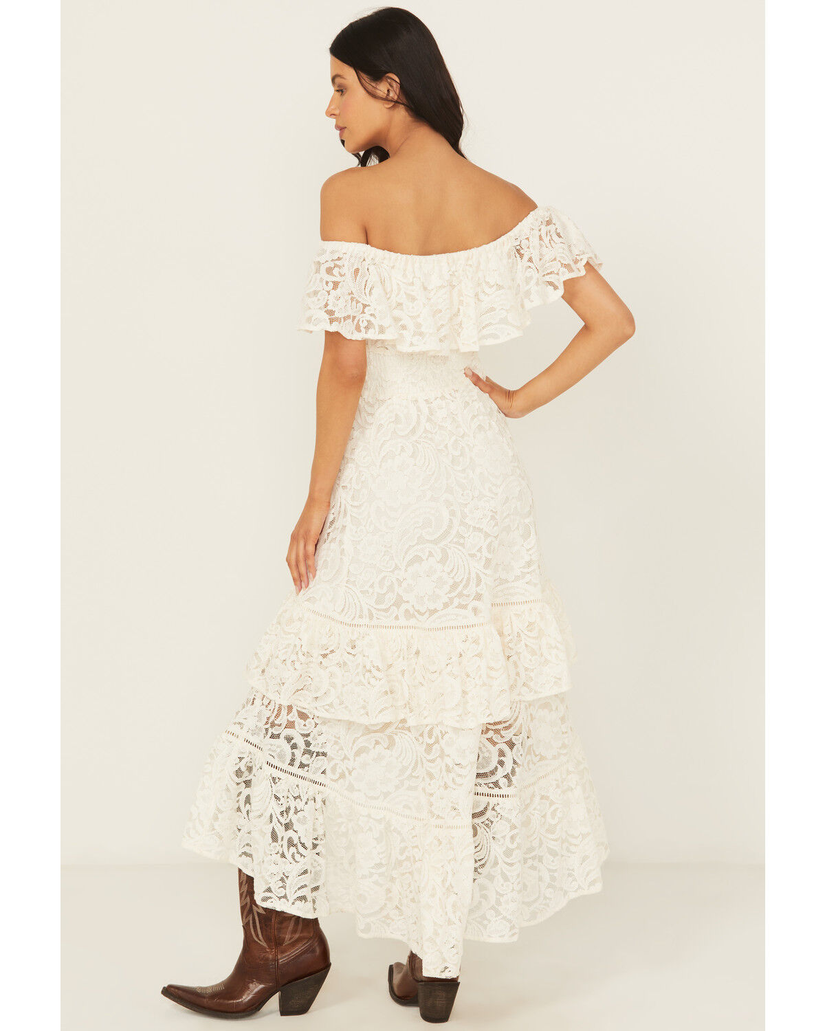 Shyanne Women's Lace Off The Shoulder High-Low Dress