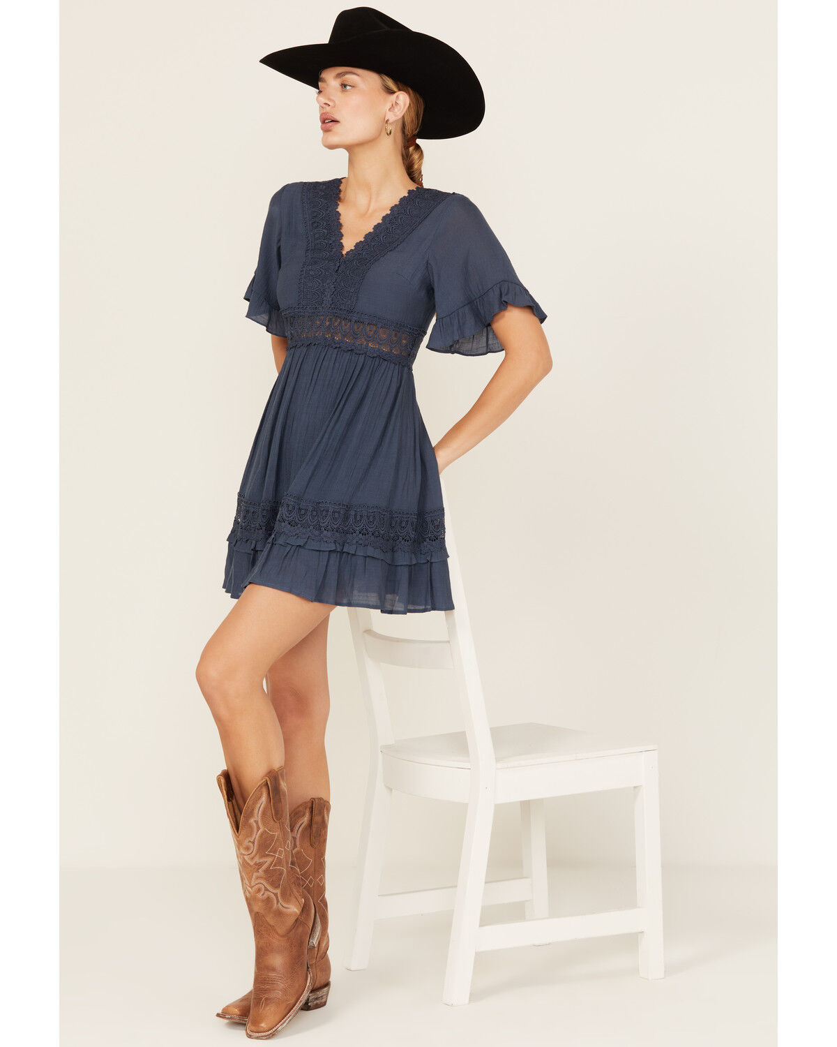 Wishlist Women's Solid Lace Trim Mini Dress
