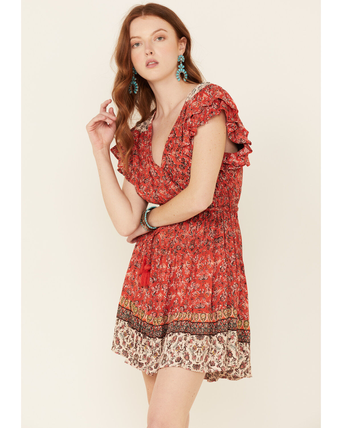 Angie Women's Ruffle Sleeve Tiered Mini Dress