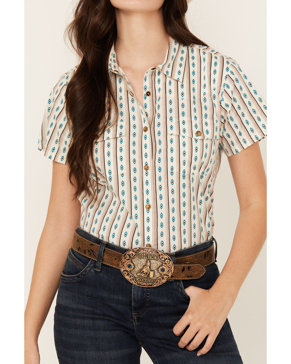 Shyanne Women's Southwestern Print Short Sleeve Snap Western Shirt