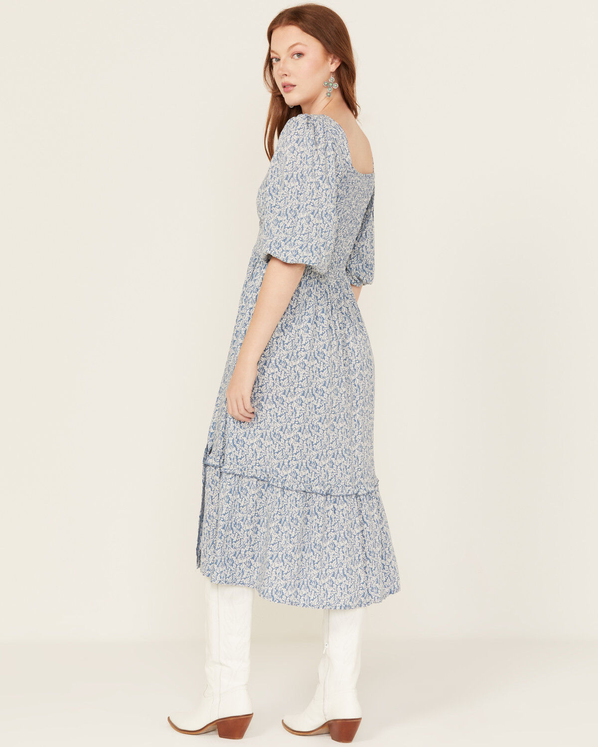 Wild Moss Women's Printed Front Twist Midi Dress