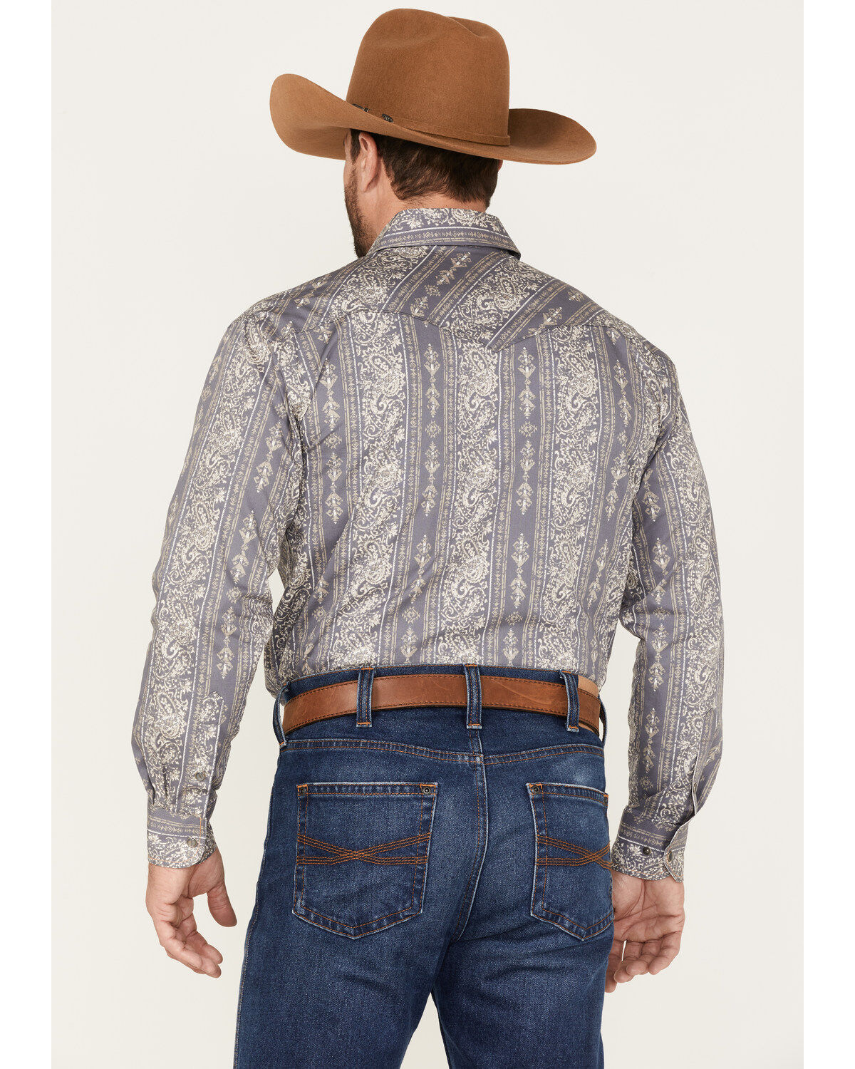 Rough Stock by Panhandle Men's Paisley Striped Long Sleeve Snap Western Shirt