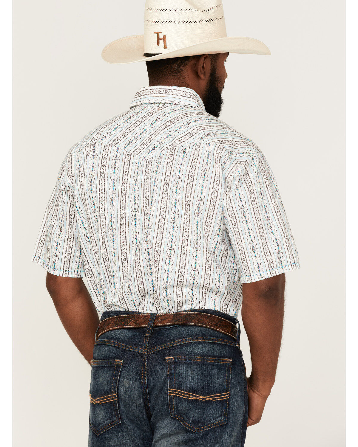 Rough Stock By Panhandle Men's Southwestern Stripe Short Sleeve Pearl Snap Western Shirt