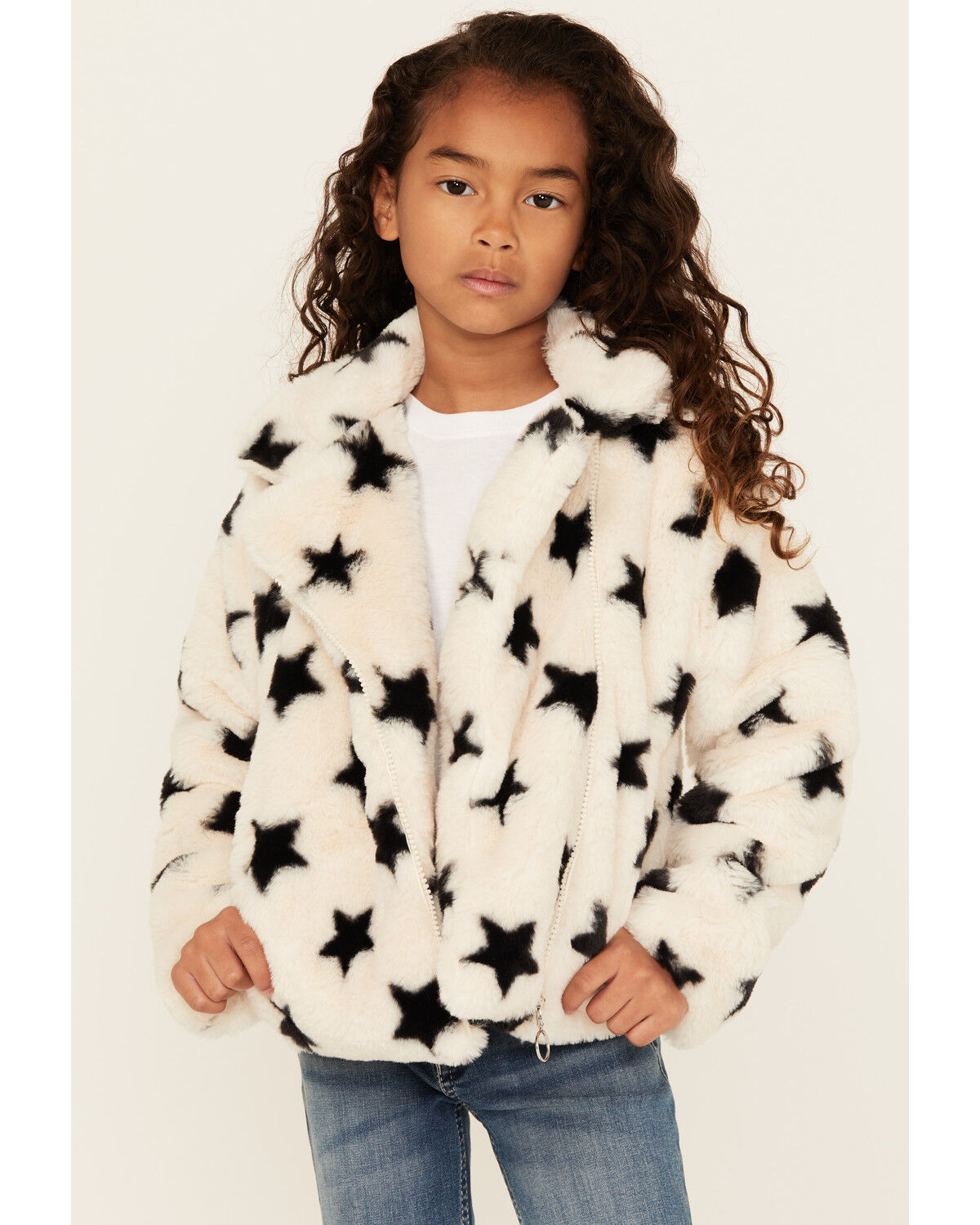 Urban Republic Girls' Star Print Faux Fur Moto Jacket