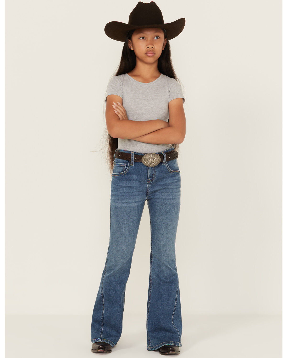 Shyanne Girls' Cimarron Twisted Side Seam Flare Stretch Denim Jeans