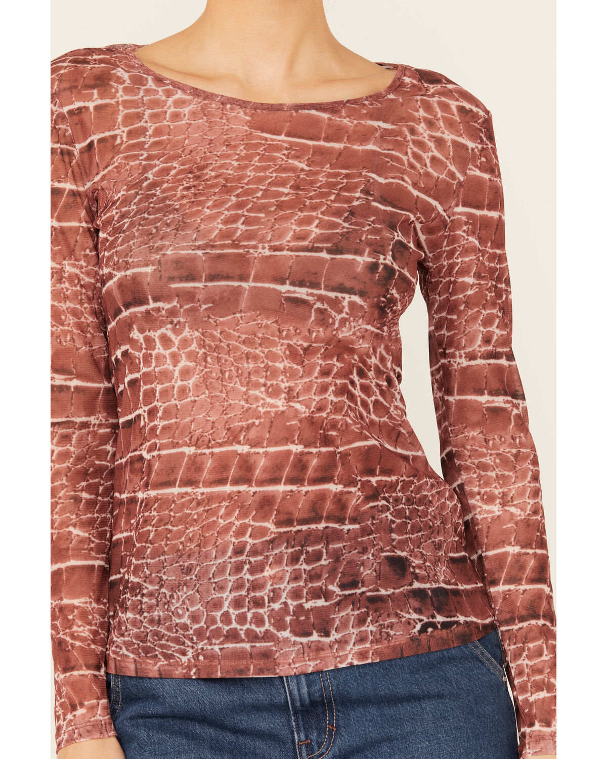 Vocal Women's Snake Print Long Sleeve Mesh Top