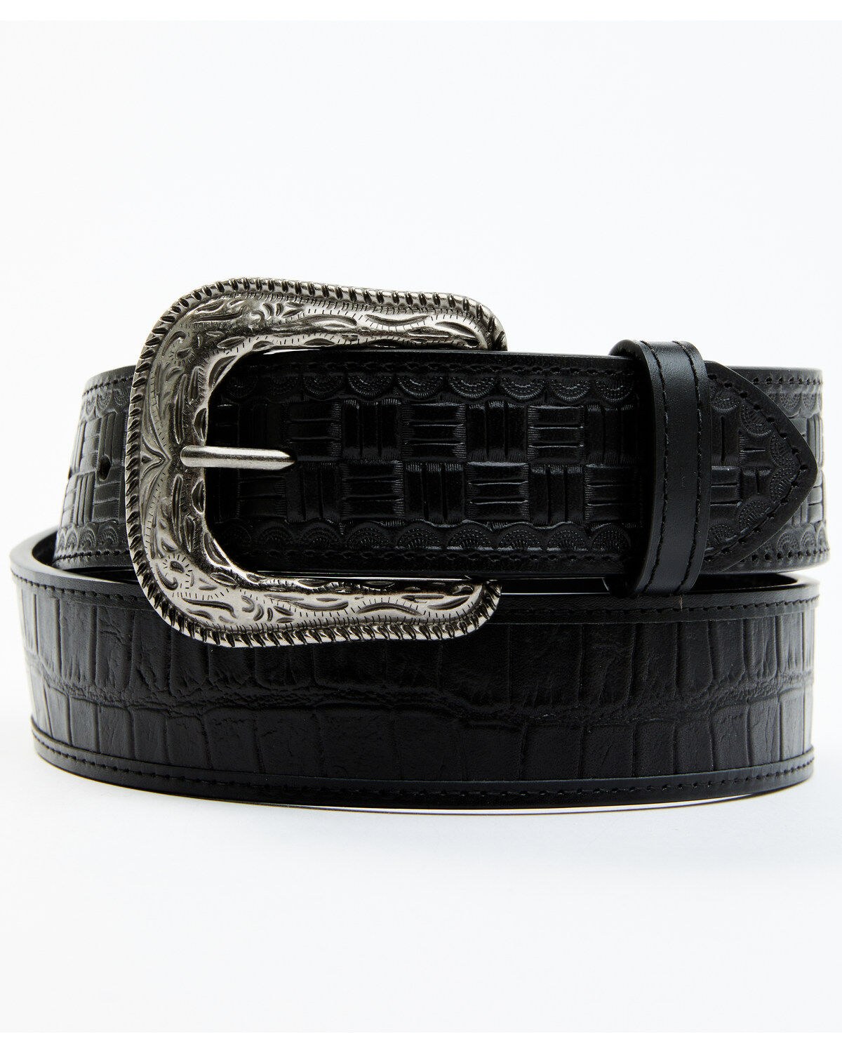 Cody James Men's Checkered Billets Alligator Print Leather Belt