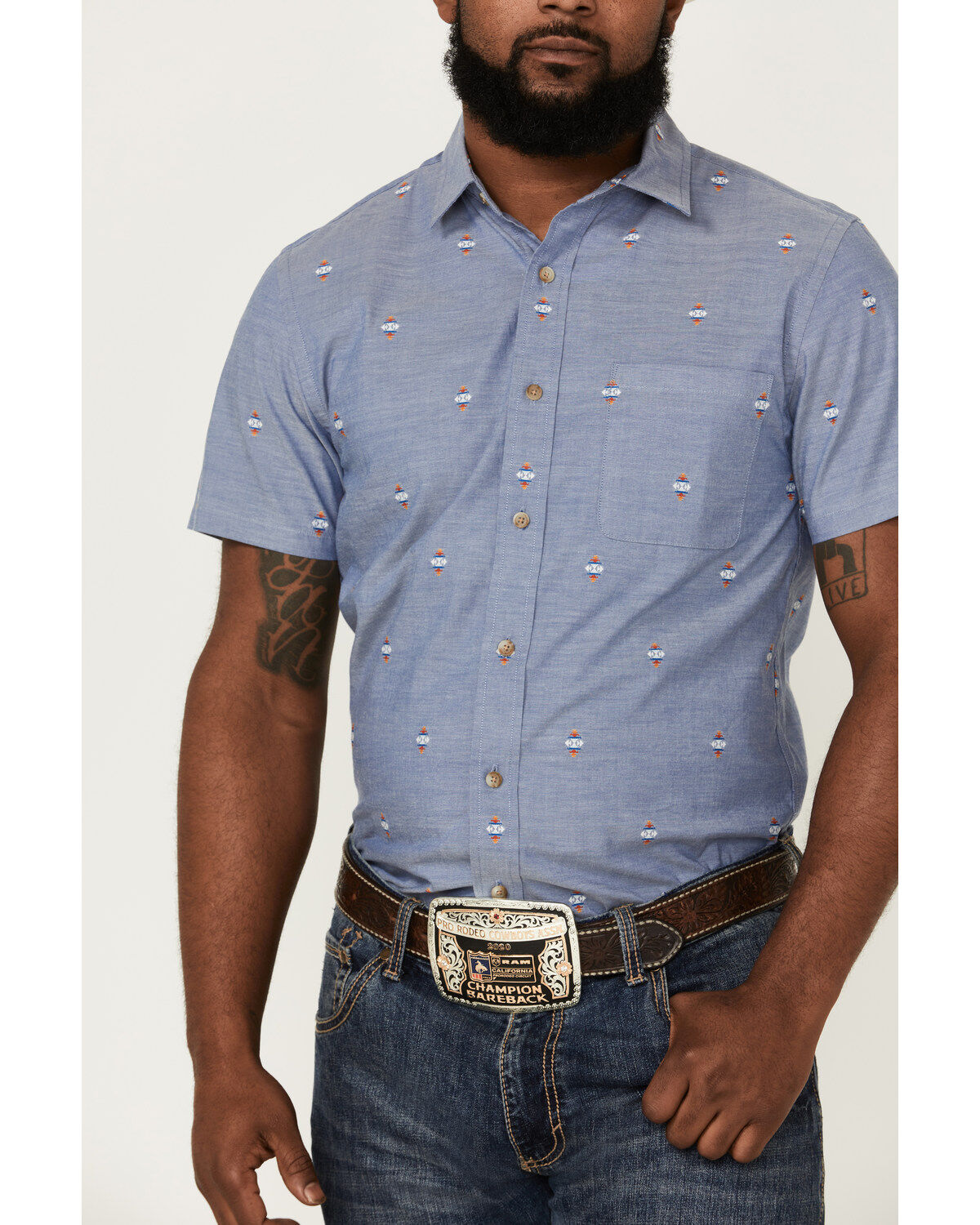 Pendleton Men's Carson Chambray Dobby Short Sleeve Button Down Western Shirt