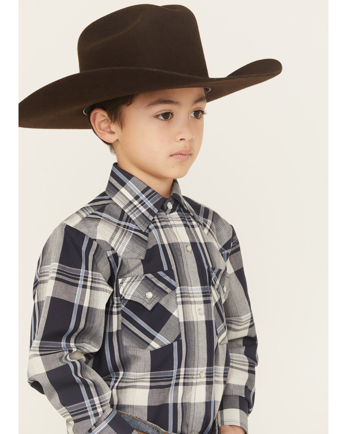 Ely Walker Boys' Plaid Print Long Sleeve Snap Western Shirt
