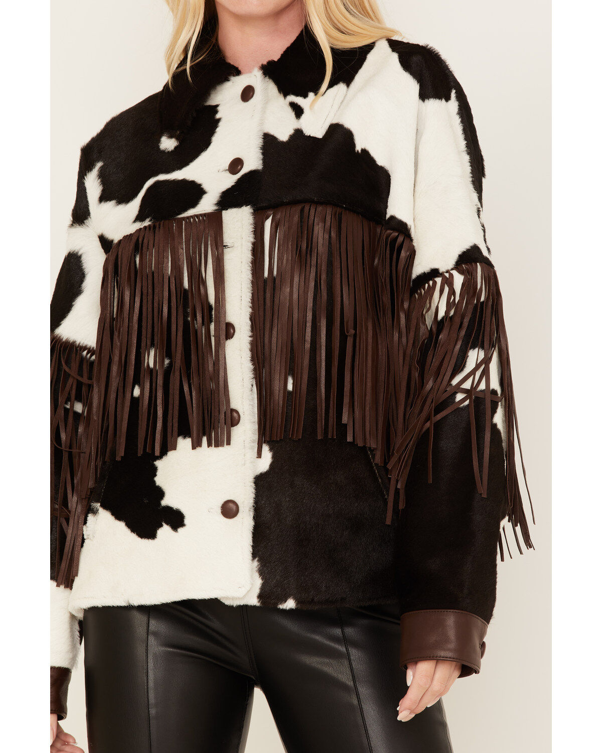 DANCASSAB Women's Taylor Hair-On Hide Fringe Jacket