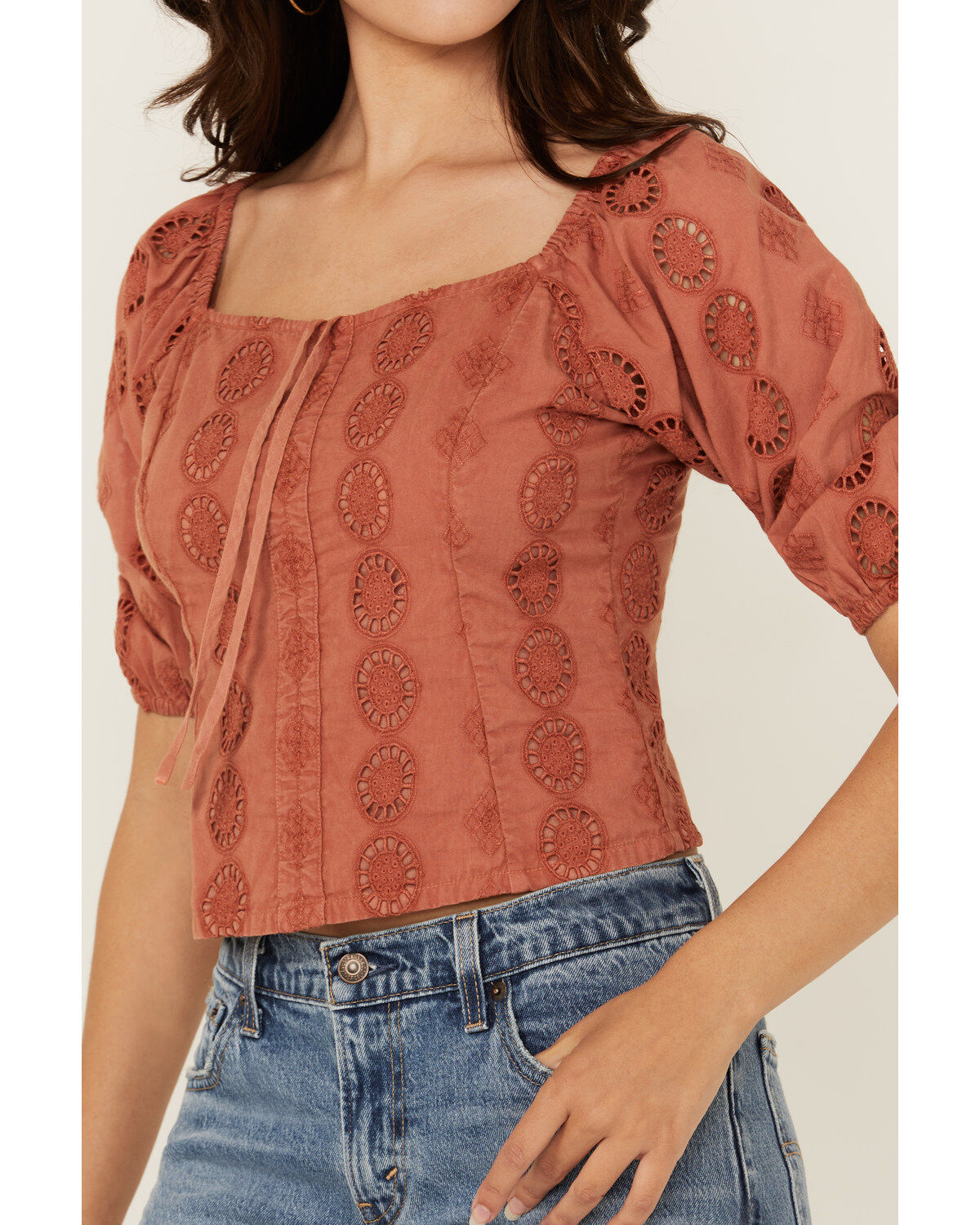 Shyanne Women's Tie-Front Short Sleeve Eyelet Top