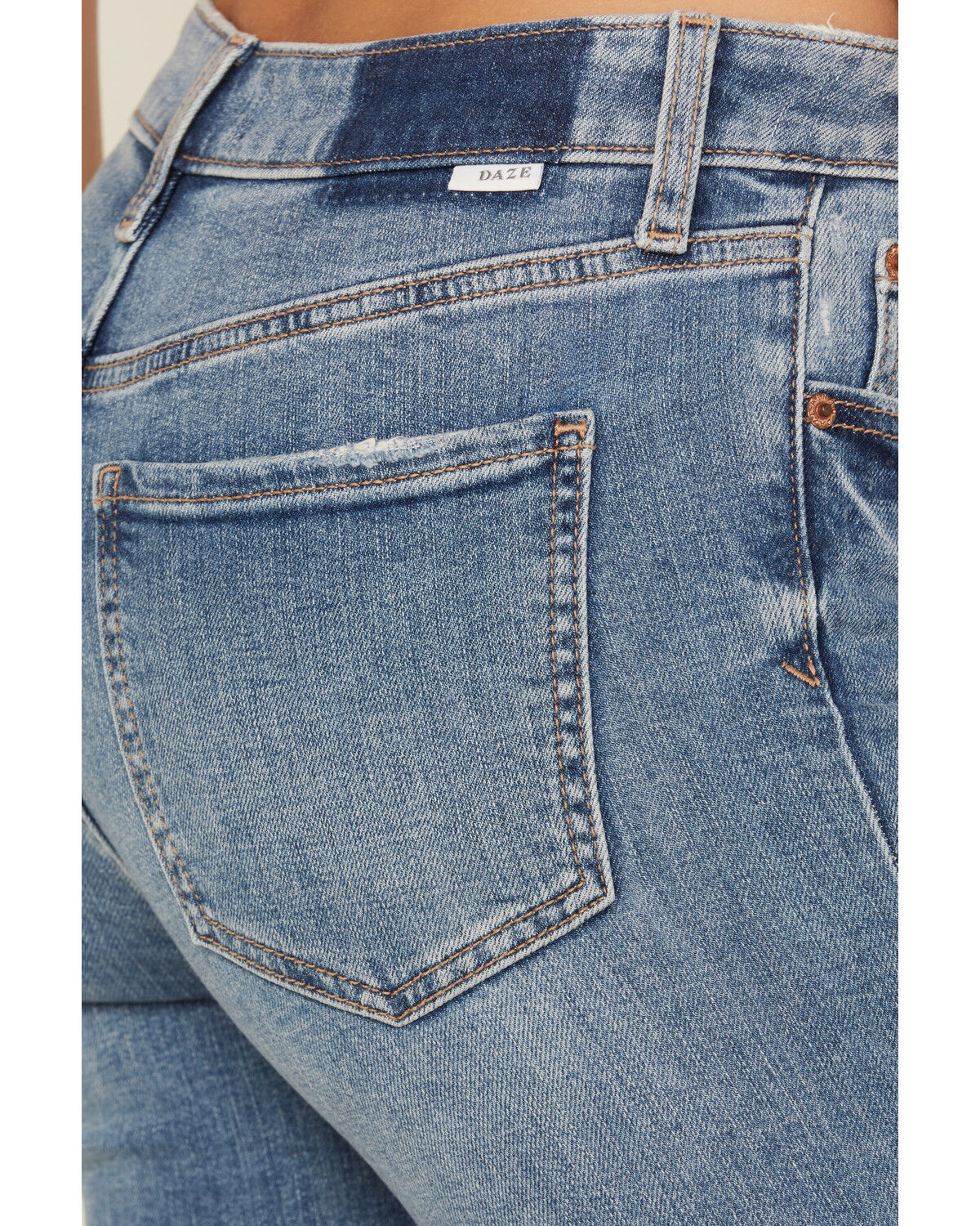 Daze Women's Text Me Medium Wash Mid Rise Flare Stretch Denim Jeans