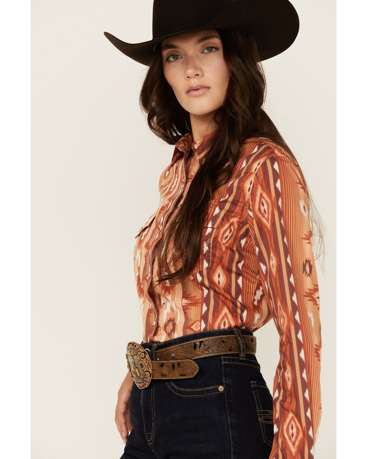 Wrangler Retro Women's Southwestern Print Long Sleeve Snap Western Shirt