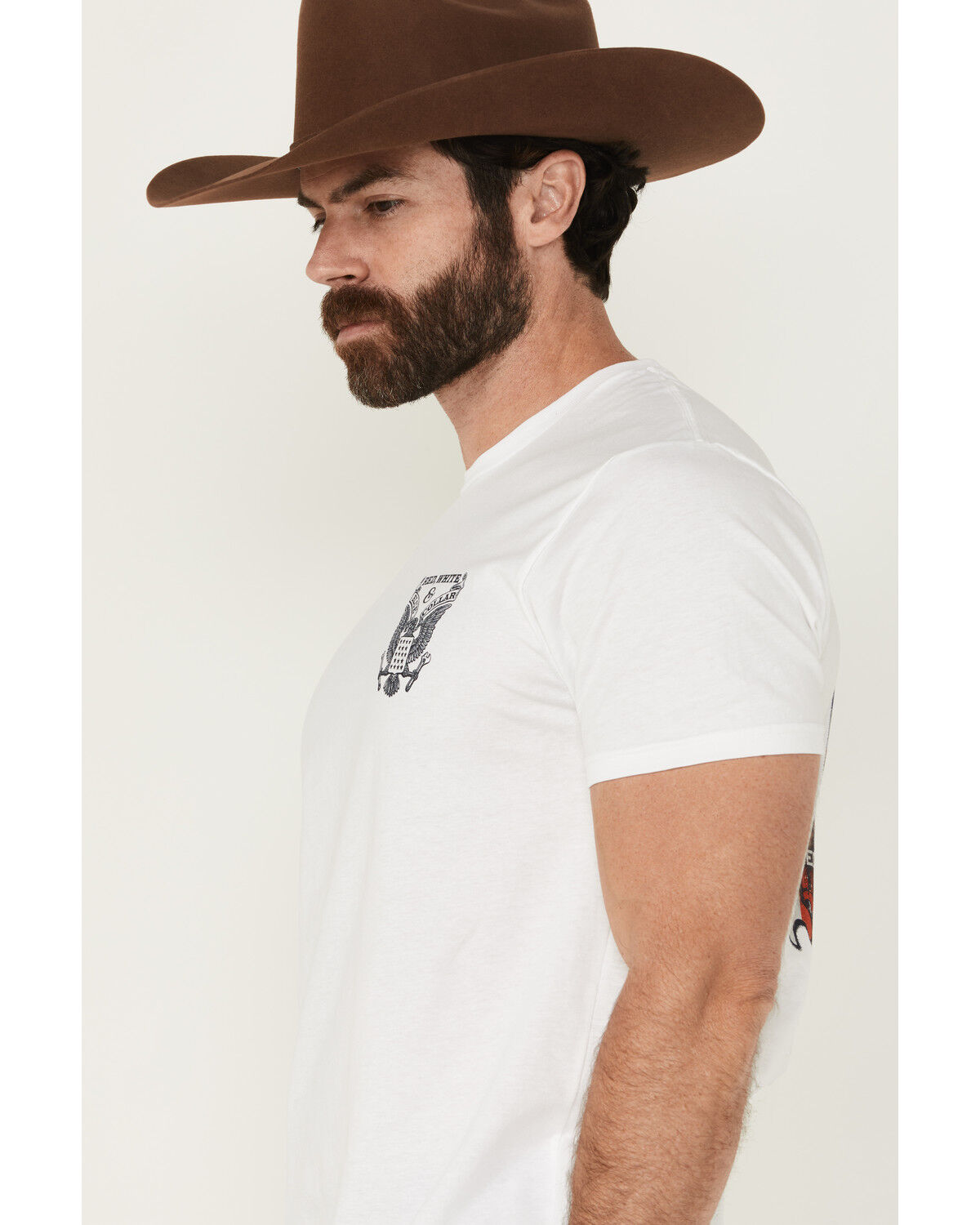 Buckwear Men's Red, White & Blue Collar Short Sleeve Graphic T-Shirt