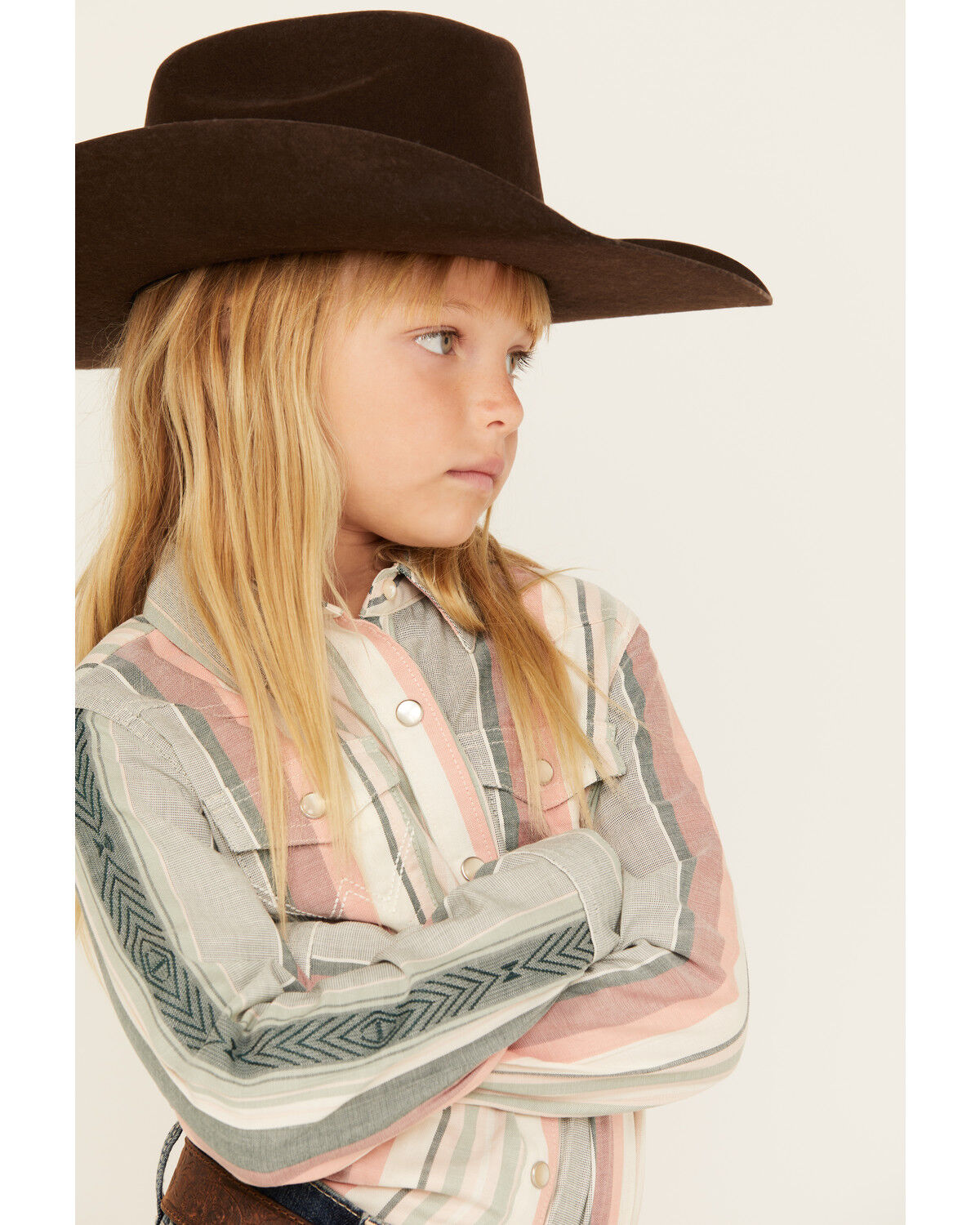 Wrangler Girl's Serape Striped Print Long Sleeve Pearl Snap Western Shirt