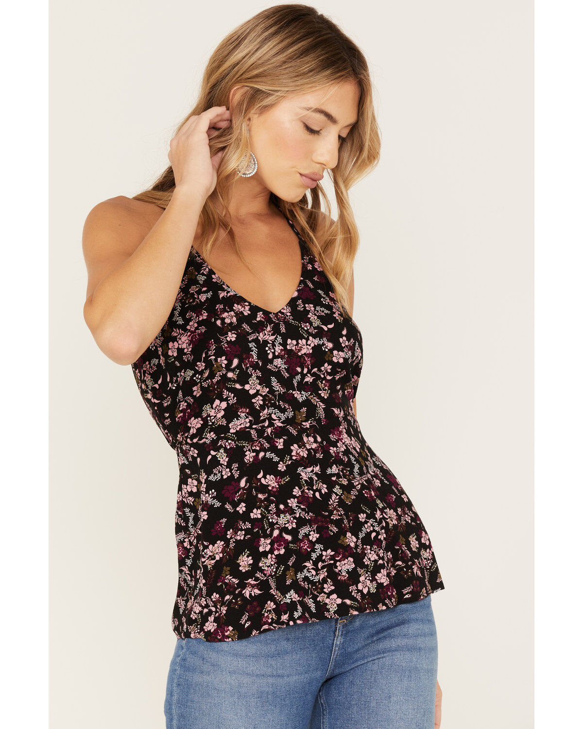 Idyllwind Women's Floral Print Keyhole Racer Tank Top