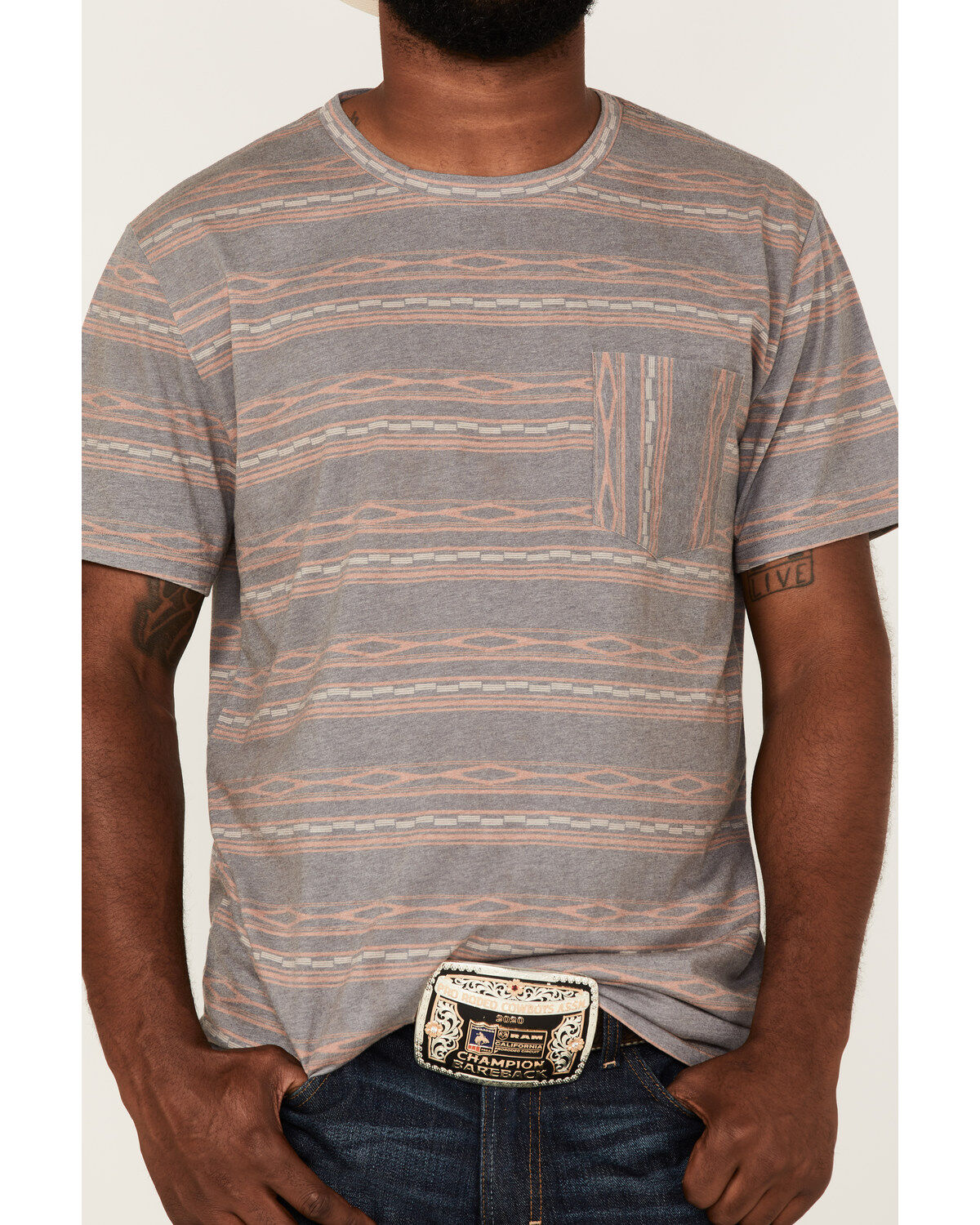 Rock & Roll Denim Men's Striped Short Sleeve Pocket T-Shirt