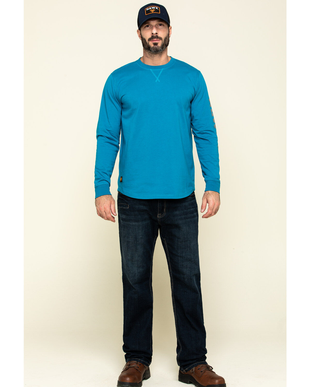 Hawx Men's Teal Sleeve Logo Long Sleeve Work T-Shirt