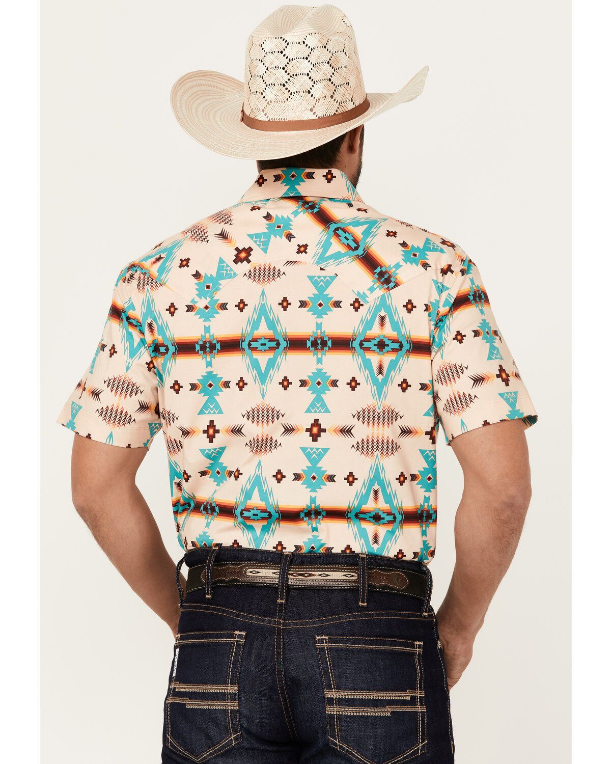 Rock & Roll Denim Men's Southwestern Print Short Sleeve Snap Stretch Western Shirt