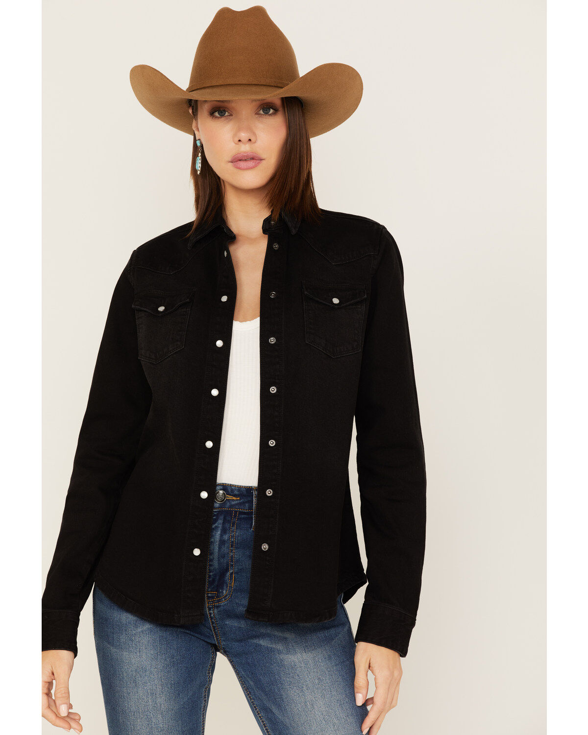 Stetson Women's Desert Scene Embroidered Long Sleeve Pearl Snap Boyfriend Denim Shirt