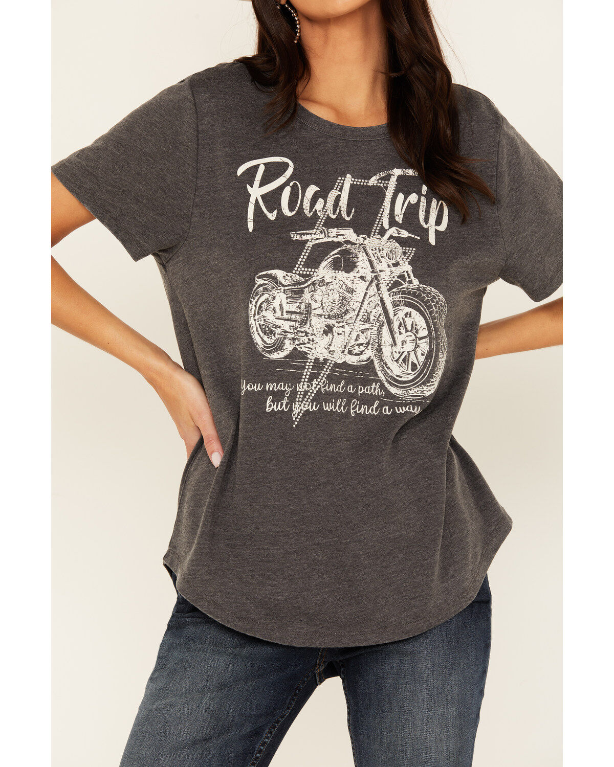 Blended Women's Road Trip Rhinestone Bolt Short Sleeve Graphic Tee