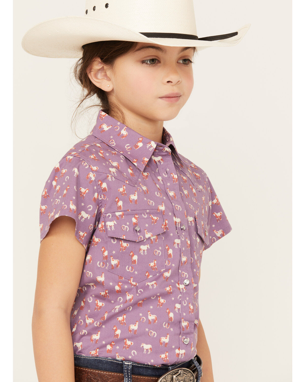 Shyanne Girls' Printed Short Sleeve Button-Down Western Stretch Shirt
