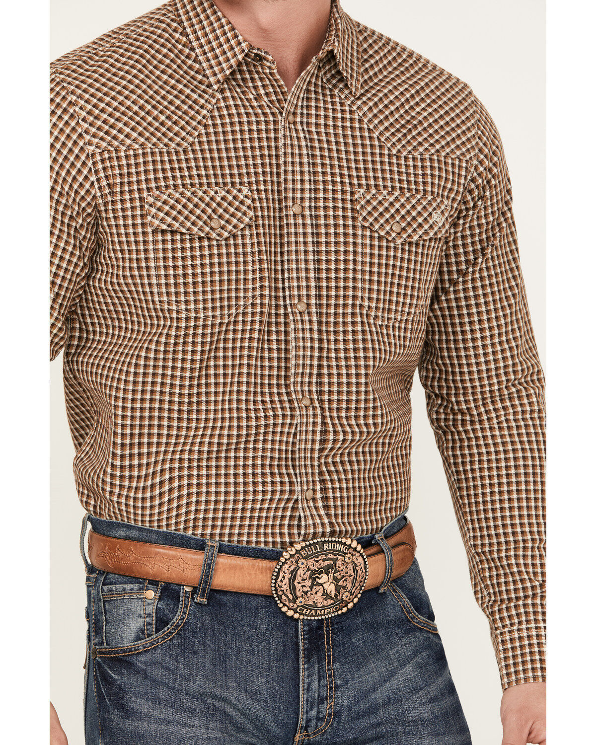 Blue Ranchwear Men's Dickens Plaid Print Long Sleeve Snap Shirt