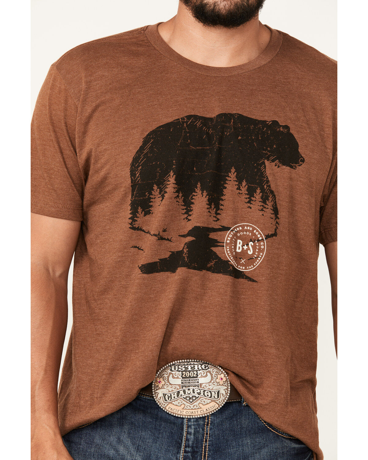 Brothers and Sons Men's Brown Bear Short Sleeve Graphic T-Shirt