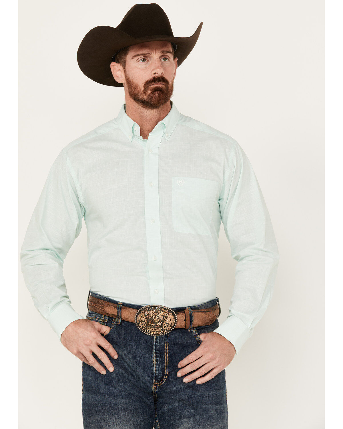 Ariat Men's Solid Slub Classic Fit Long Sleeve Button-Down Western Shirt