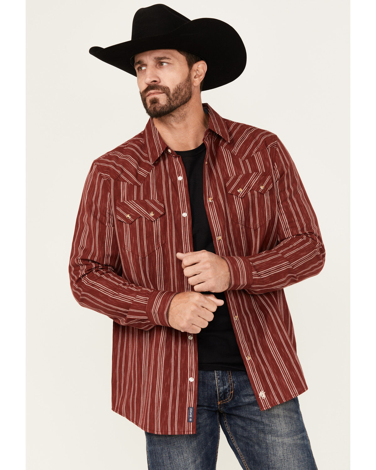 Moonshine Spirit Men's El Jefe Dobby Striped Print Long Sleeve Snap Western Shirt
