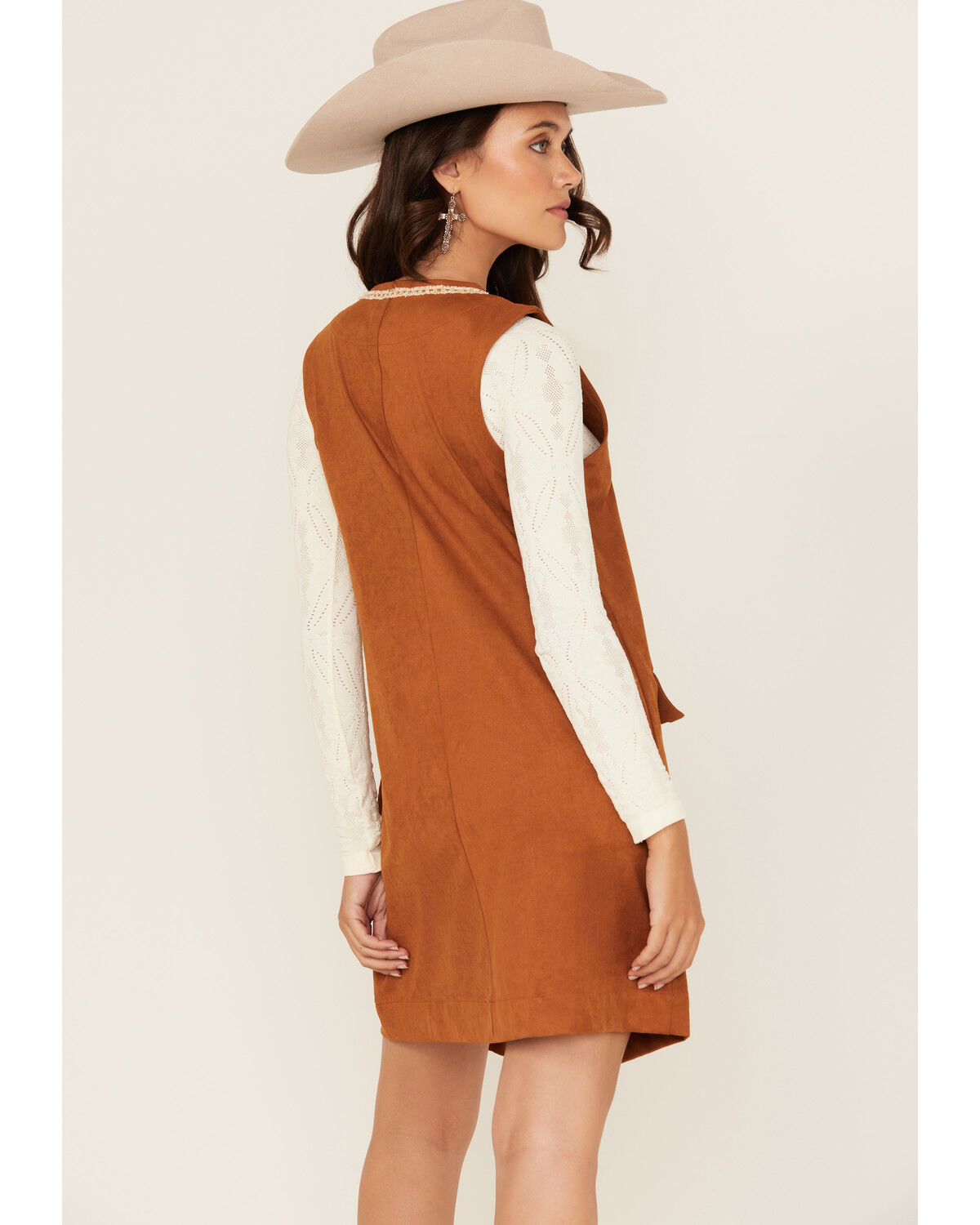 Miss Me Women's Embroidered Faux Suede Sleeveless Button-Down Mini Dress