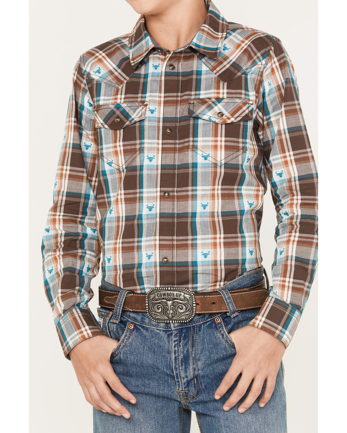 Cody James Boys' Bull Dobby Long Sleeve Snap Western Shirt