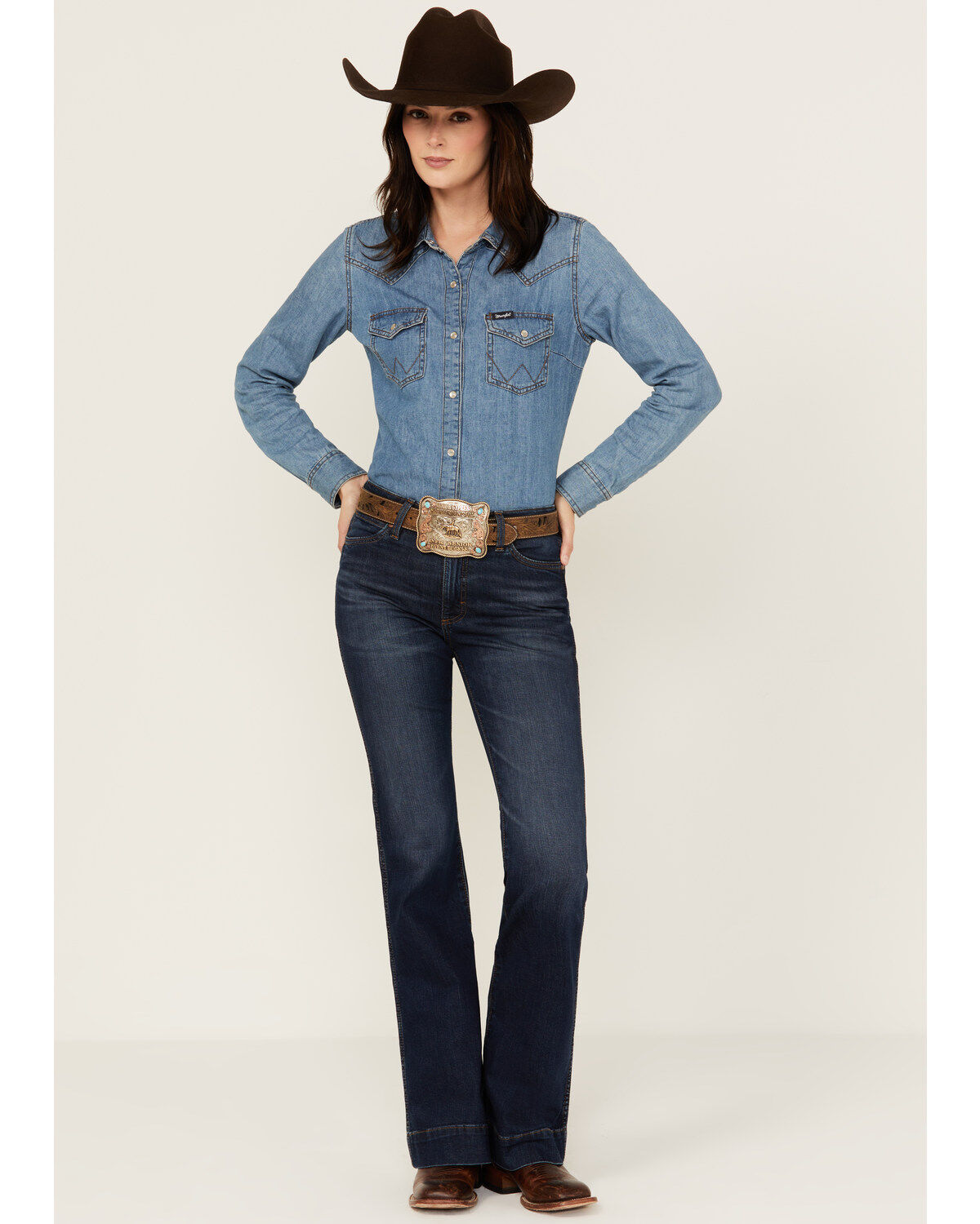 Wrangler Retro Women's Gabriella Dark Wash High Rise Trouser Stretch Denim Jeans