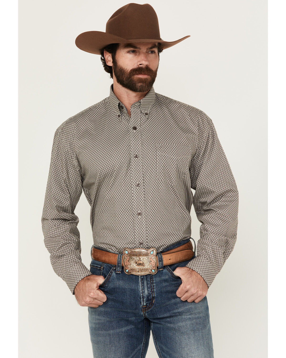 Stetson Men's Geo Print Long Sleeve Button-Down Western Shirt
