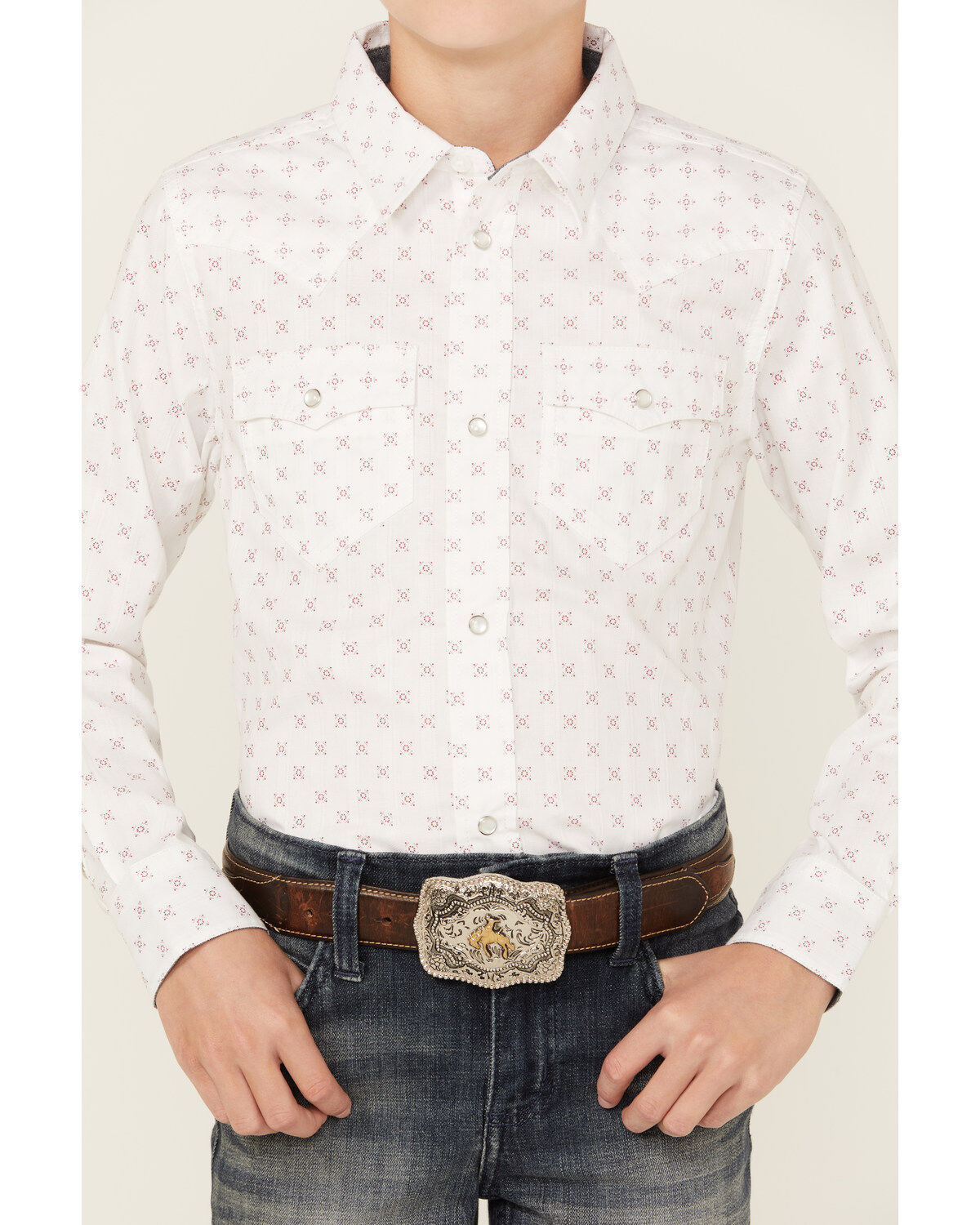 Cody James Boys' North Star Geo Print Long Sleeve Pearl Snap Western Shirt