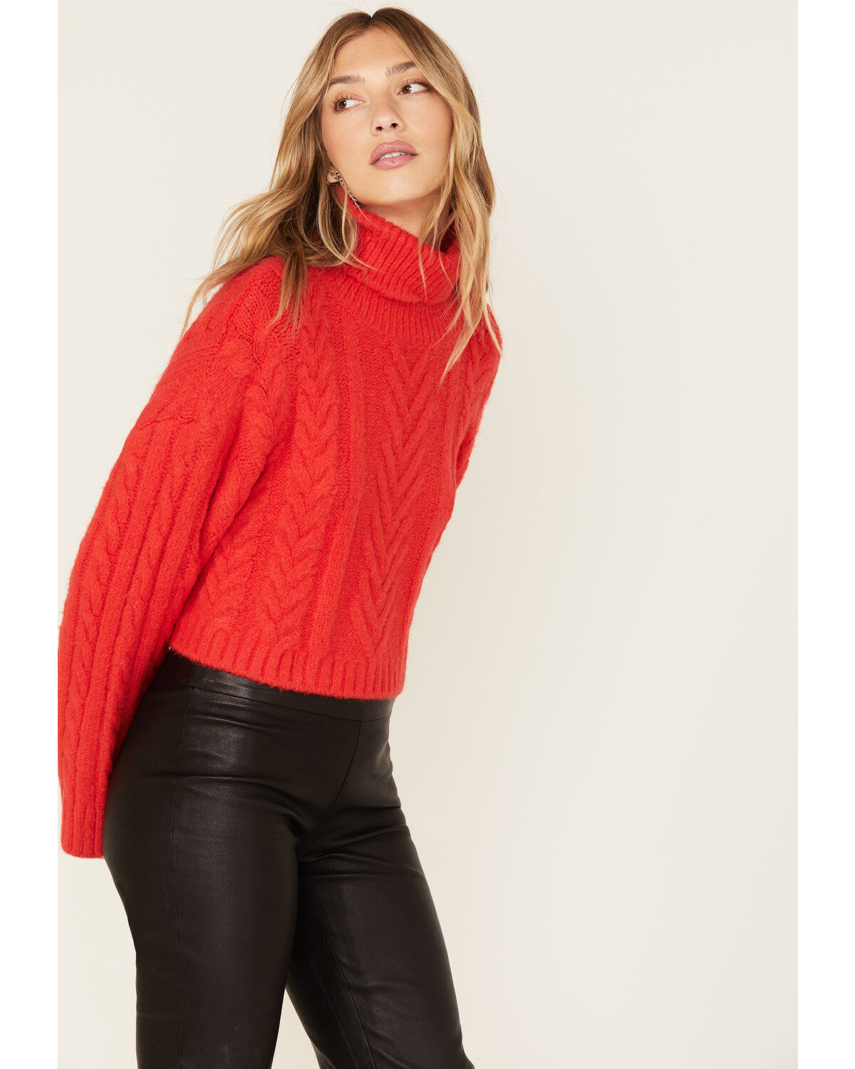 Revel Women's Cable Knit Turtleneck Sweater