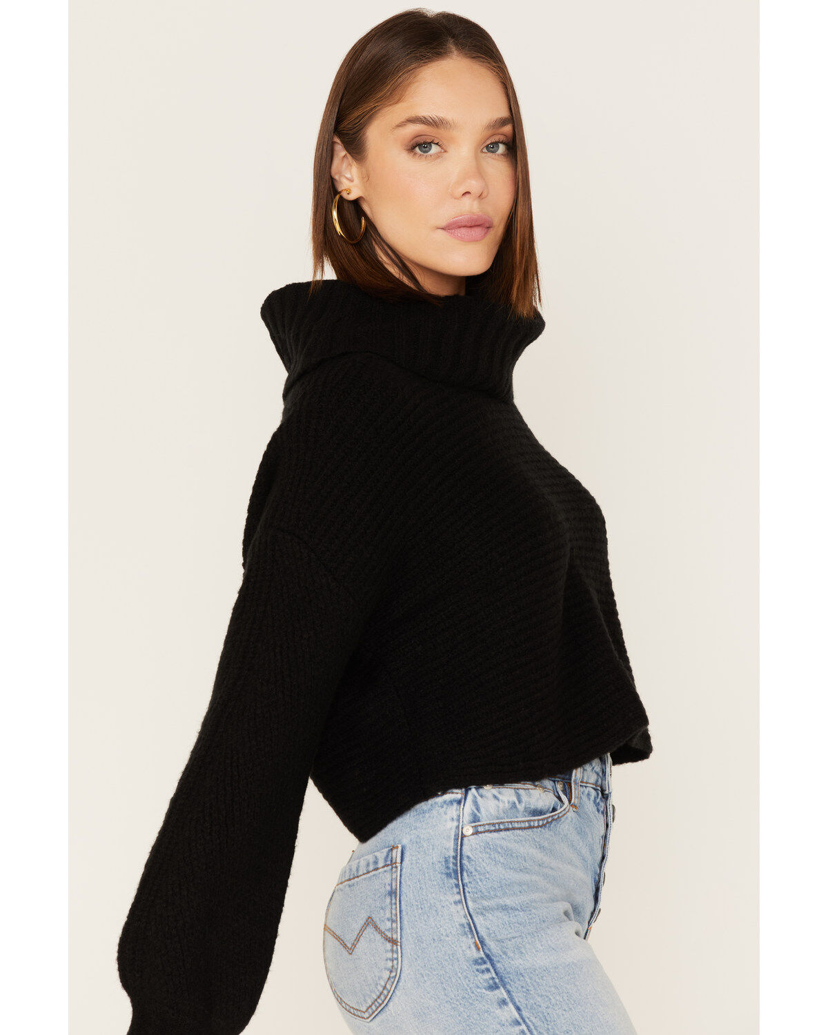 Revel Women's Cowl Neck Surplice Cropped Sweater