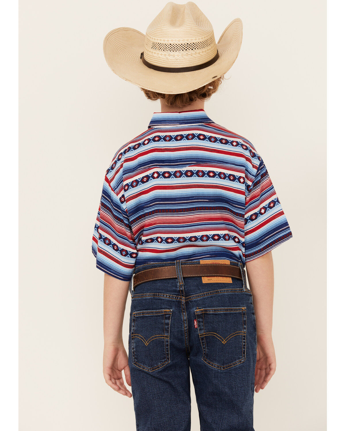 Panhandle Boys' Southwestern Striped Print Short Sleeve Snap Western Shirt