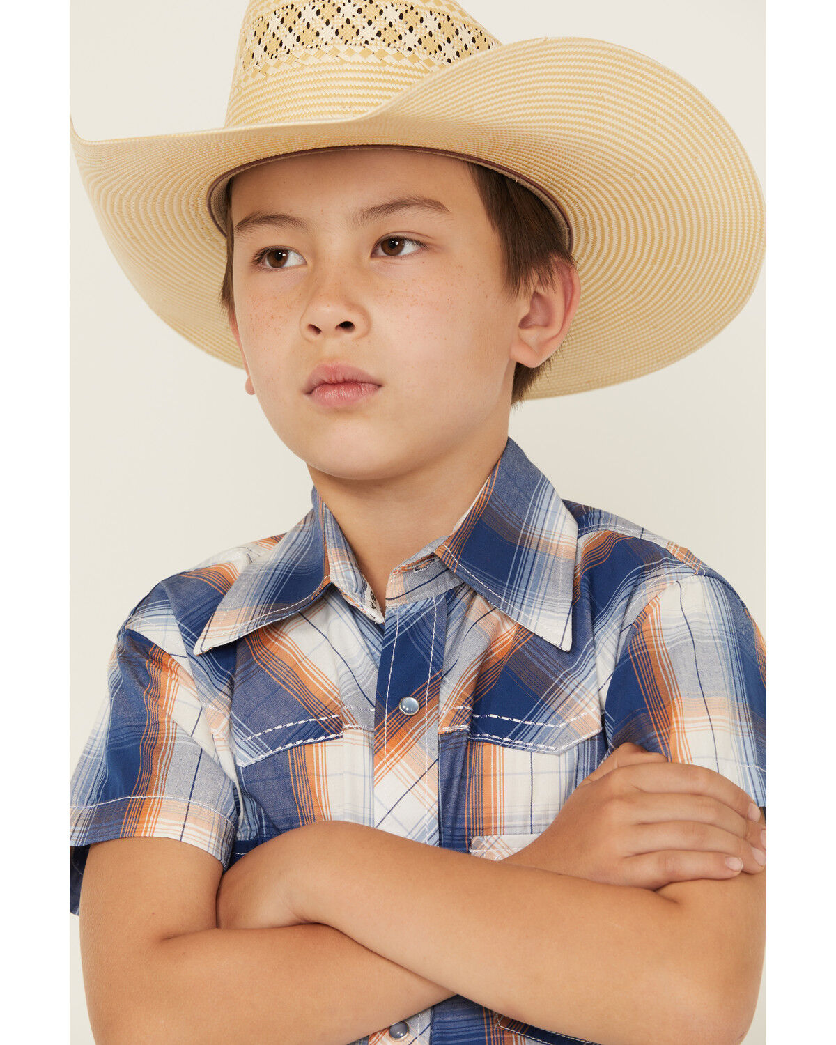 Cowboy Hardware Boys' Plaid Print Short Sleeve Snap Western Shirt