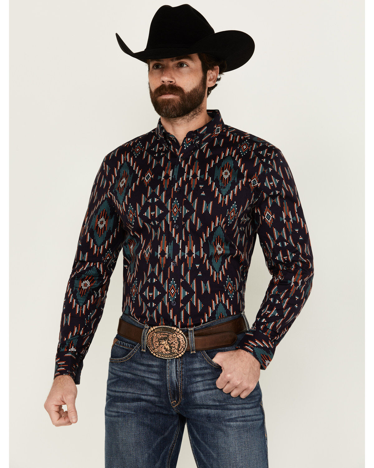RANK 45® Men's Hilsborrow Southwester Print Long Sleeve Button-Down Stretch Western Shirt