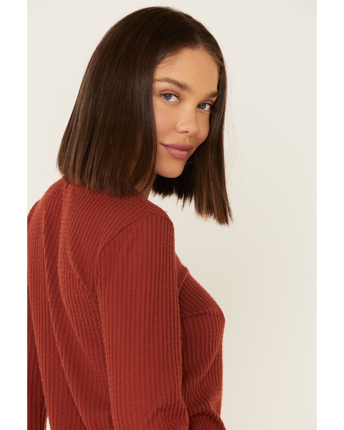 Moa Moa Women's Rust Brushed Thermal Bell Sleeve Top