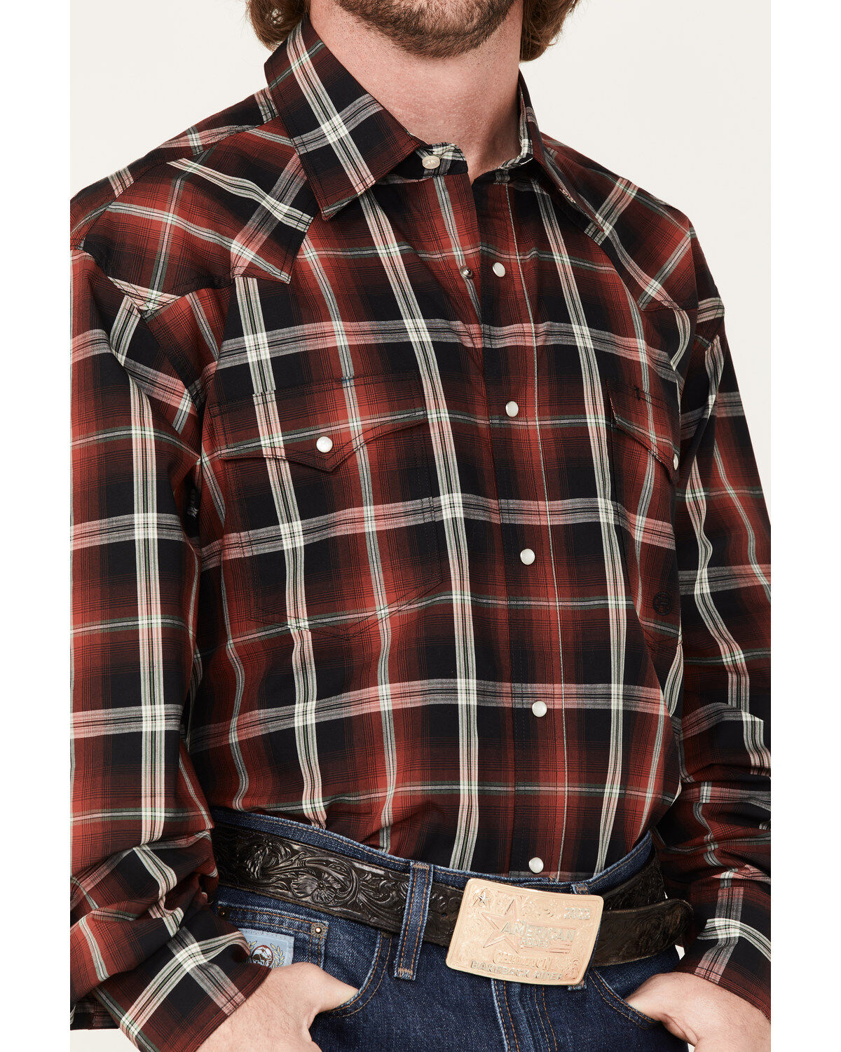 Roper Men's Pinewood Plaid Print Long Sleeve Pearl Snap Western Shirt