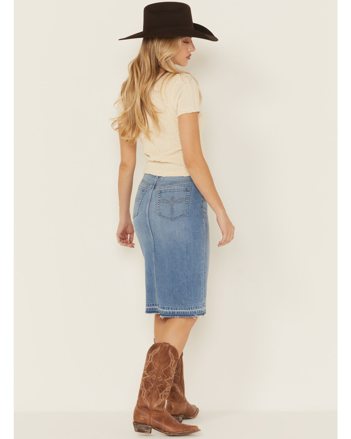 Shyanne Women's Ontario Light Wash Midi Stretch Denim Skirt