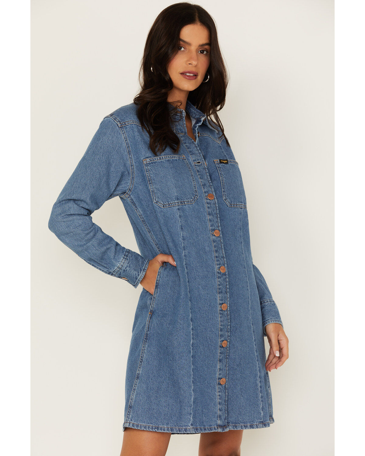 Wrangler Women's Denim Long Sleeve Western Mini Dress
