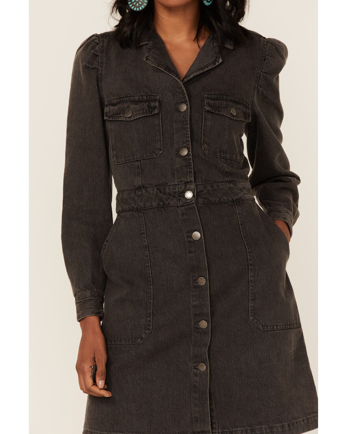 Velvet Heart Women's Long Sleeve Button-Down Denim Mini Dress