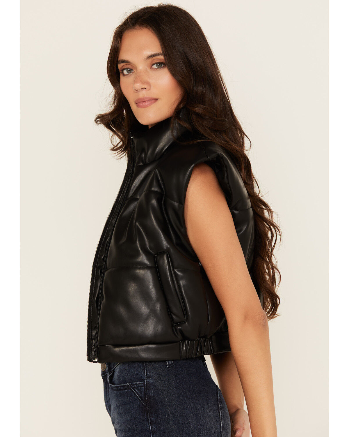 Stoosh Women's Faux Leather Puffer Vest