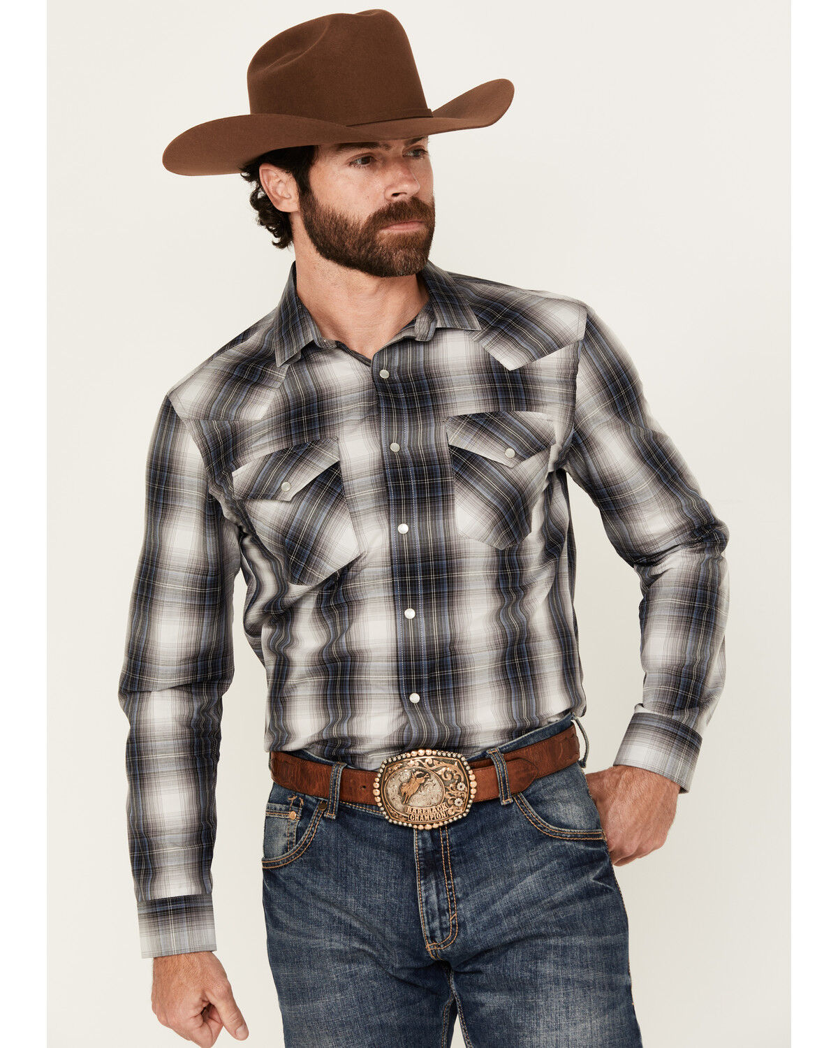 Pendleton Men's Frontier Plaid Print Long Sleeve Pearl Snap Western Shirt