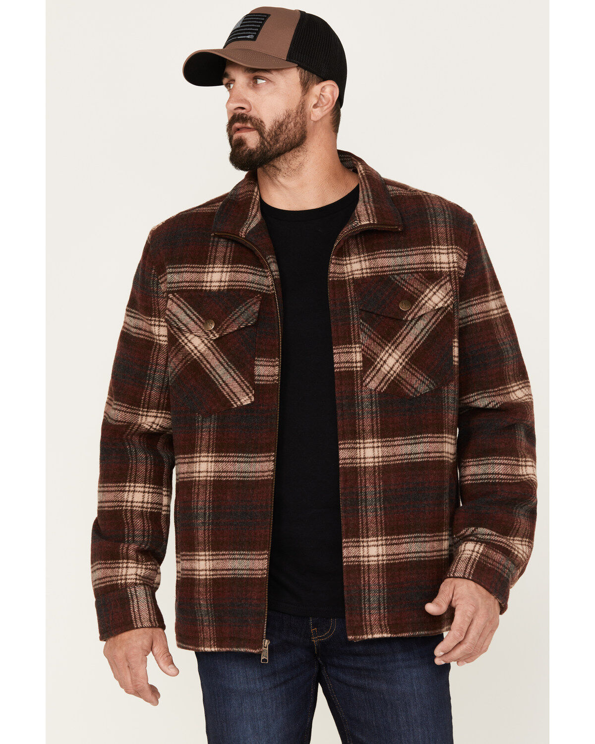 Powder River Outfitters Men's Plaid Print Full-Zip Wool Jacket