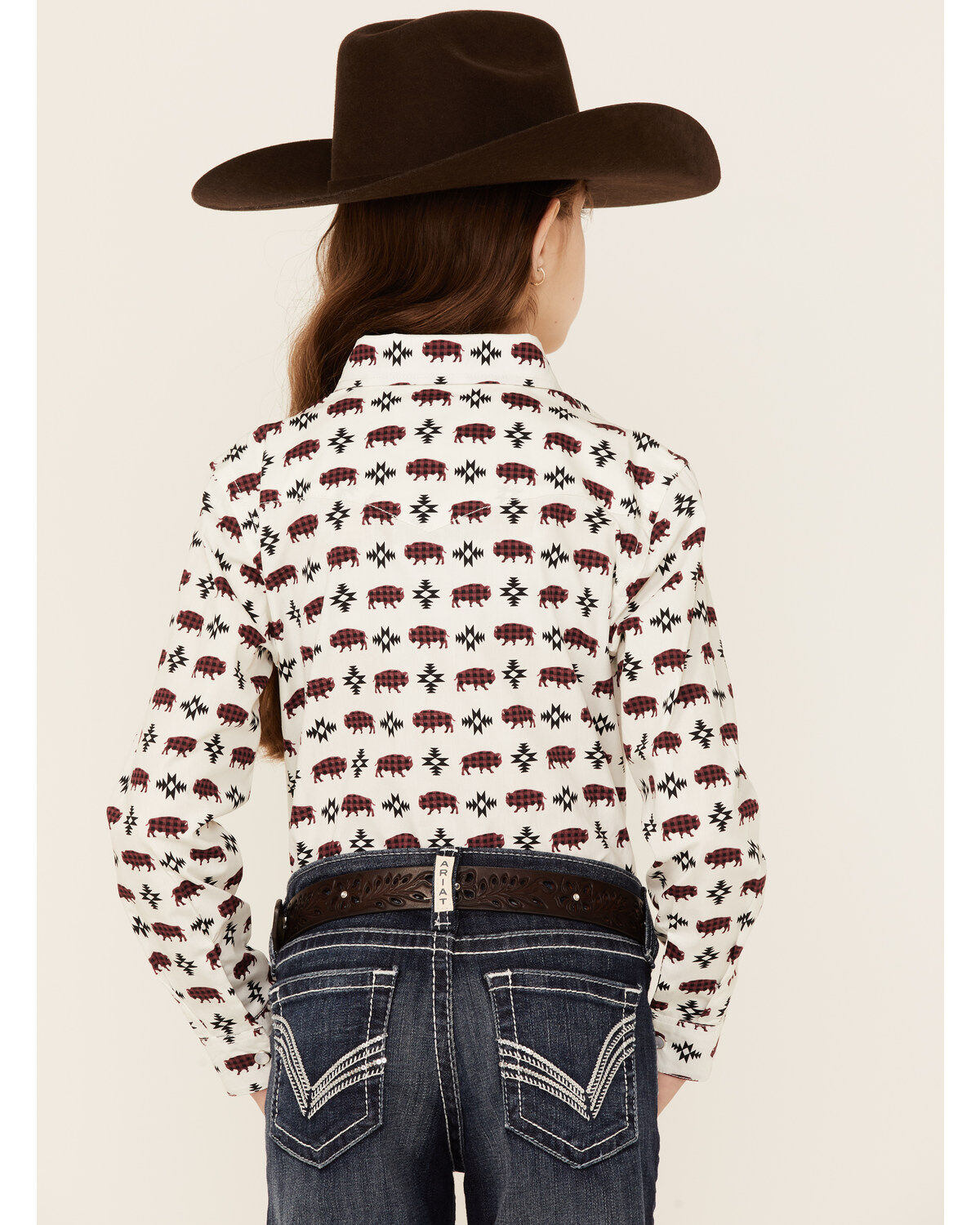 Rock & Roll Denim Girls' Southwestern Buffalo Print Pearl Snap Western Shirt
