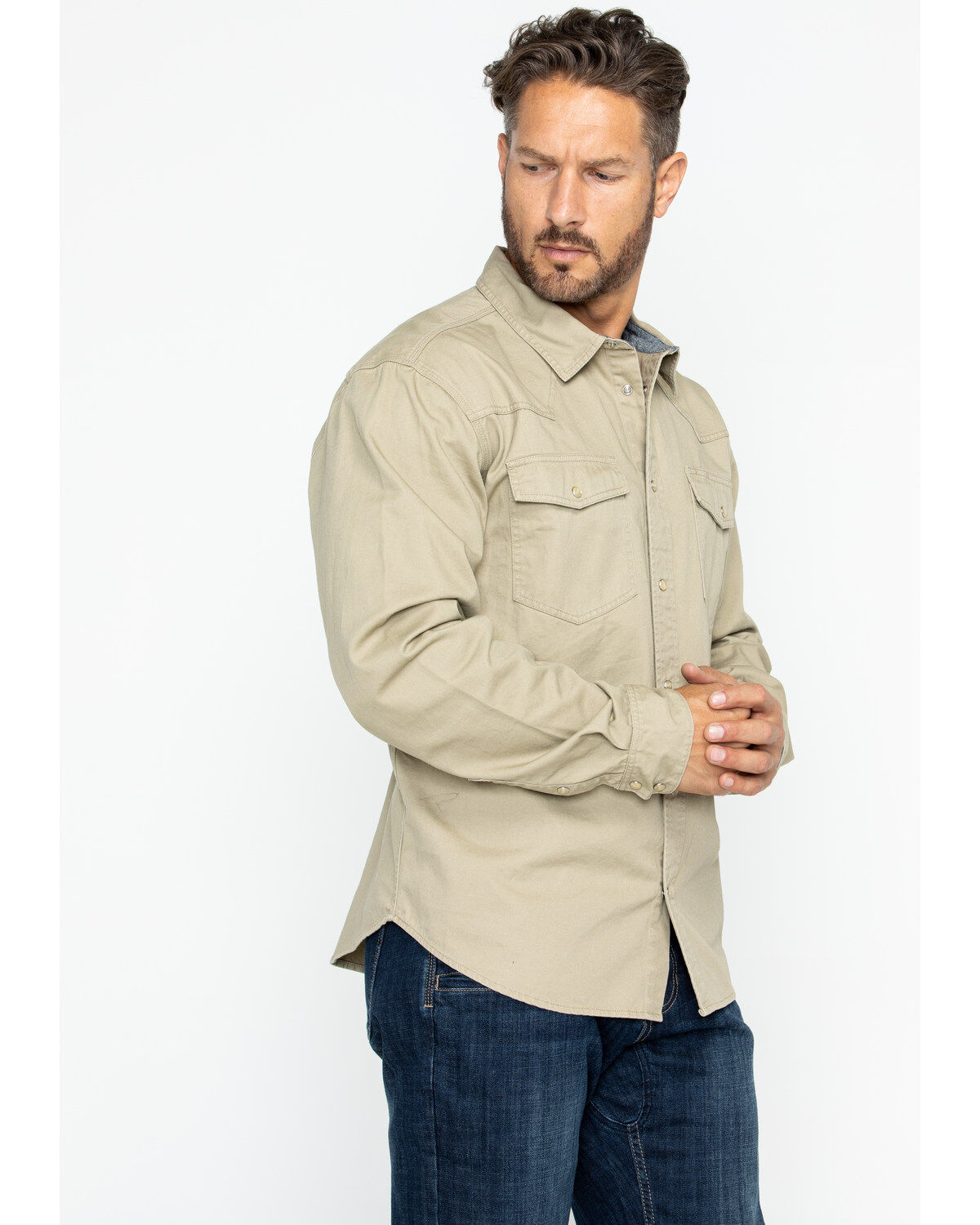 Hawx Men's Khaki Twill Snap Long Sleeve Western Work Shirt - Big